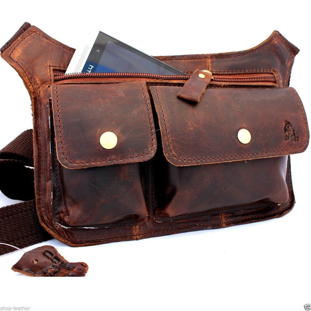 Genuine dark brown leather men's shoulder wallet bag with crossbody strap, by DAVISCASE, featuring compact design and multiple compartments.