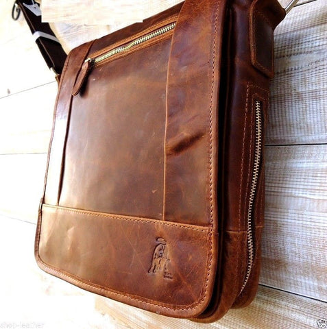 Genuine buffalo Leather Shoulder Bag Messenger Cross handbag vintage man tablet