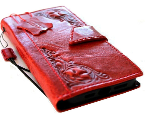 Genuine Leather Case Wallet For Apple iPhone 11 12 13 14 15 Pro Max 6 7 8 plus SE XS Book Vintage Design  Heat Stamping Handmade Decorations Style Cover Wireless Full Grain Davis Luxury Red
