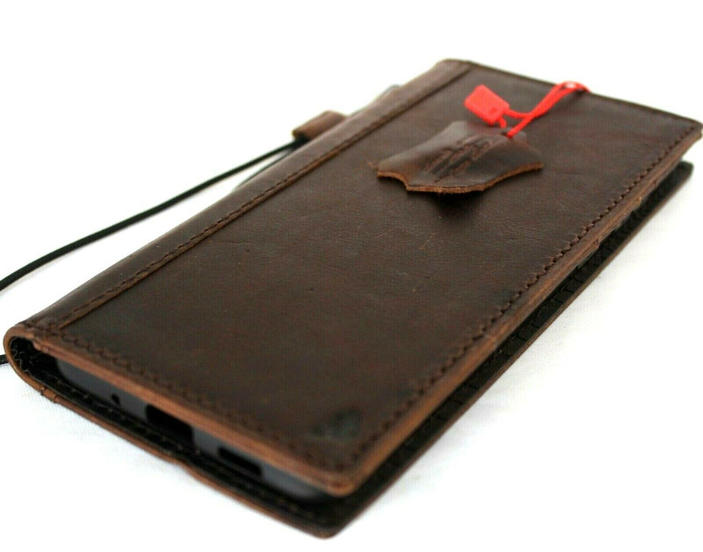 Genuine dark leather Galaxy S20 Plus wallet case with ID window, card slots, wireless charging holder, by DAVISCASE.