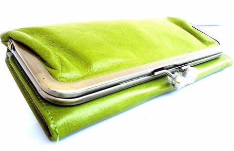 GENUINE REAL LEATHER WOMAN PURSE CARDS SLOTS WALLET CLUTCH COINS BAG Green DESIGNED DAVISCASE