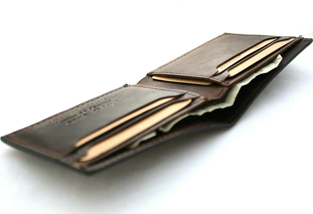 Genuine men's leather wallet by DAVISCASE with carved eagle motif, vintage design, featuring money billfold and credit card slots.