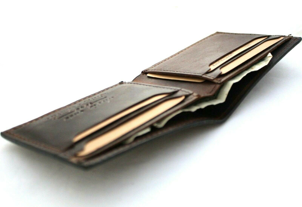 Genuine men's leather wallet by DAVISCASE with carved eagle motif, vintage design, featuring money billfold and credit card slots.