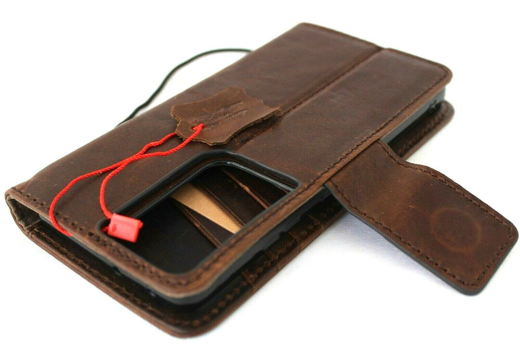 Samsung Galaxy S21 Ultra 5G leather case by DAVISCASE with wallet design, magnetic closure, card slots, vintage top grain leather.
