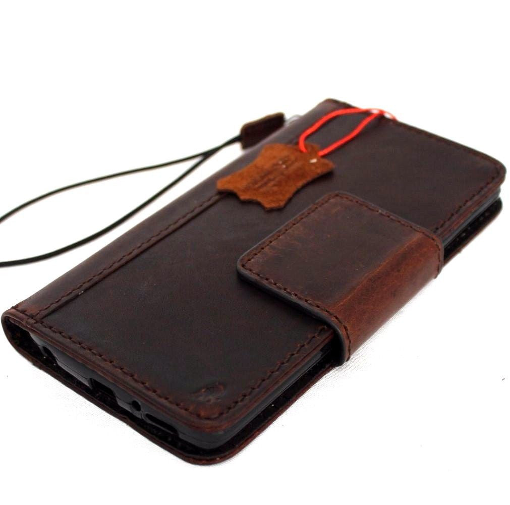 Brown genuine vintage leather phone case for LG G6 with wallet card slots and magnetic cover, handmade by vendor-unknown.