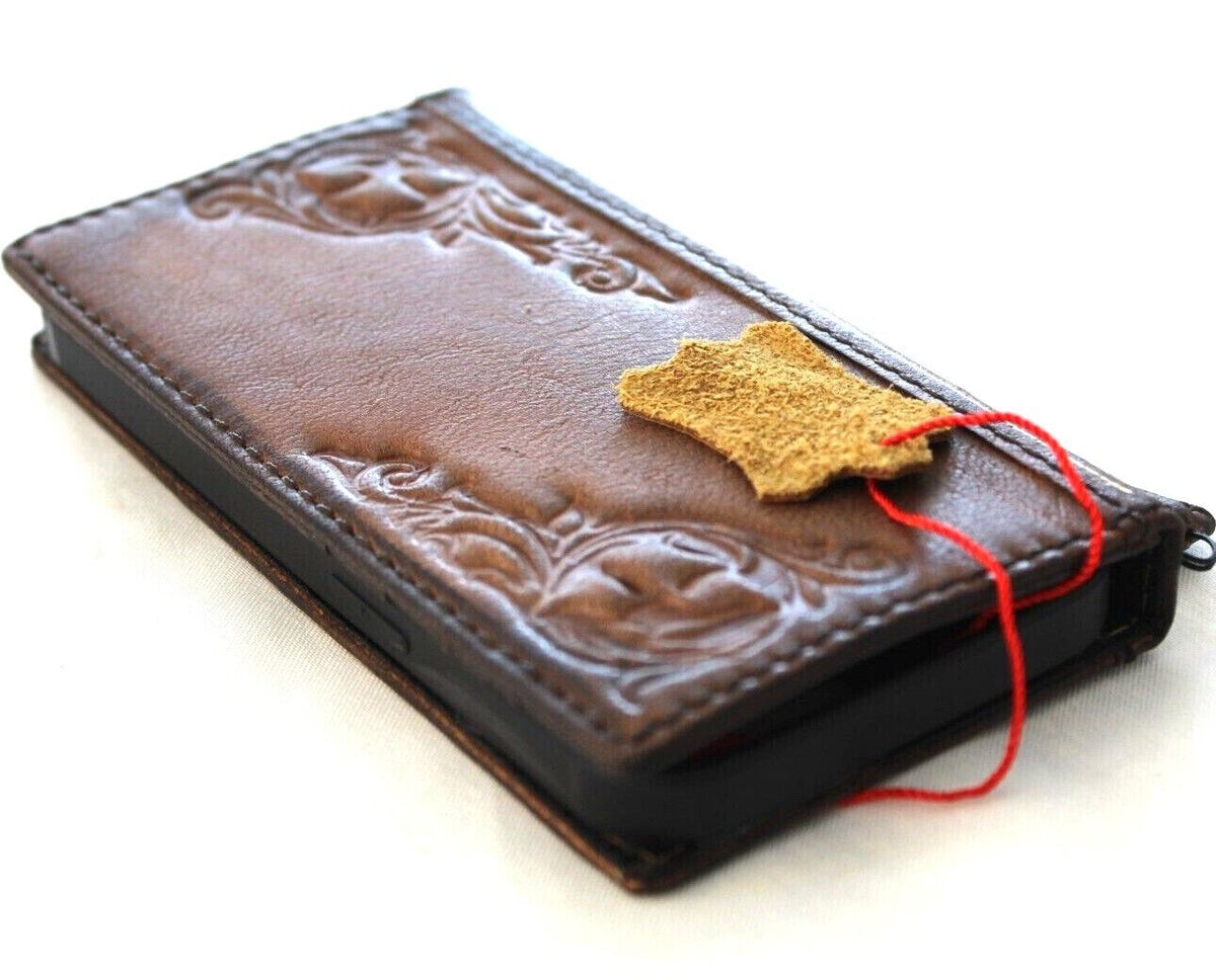 Genuine leather Google Pixel phone case by DAVISCASE, featuring a fold book wallet design with vintage art print and stand function.