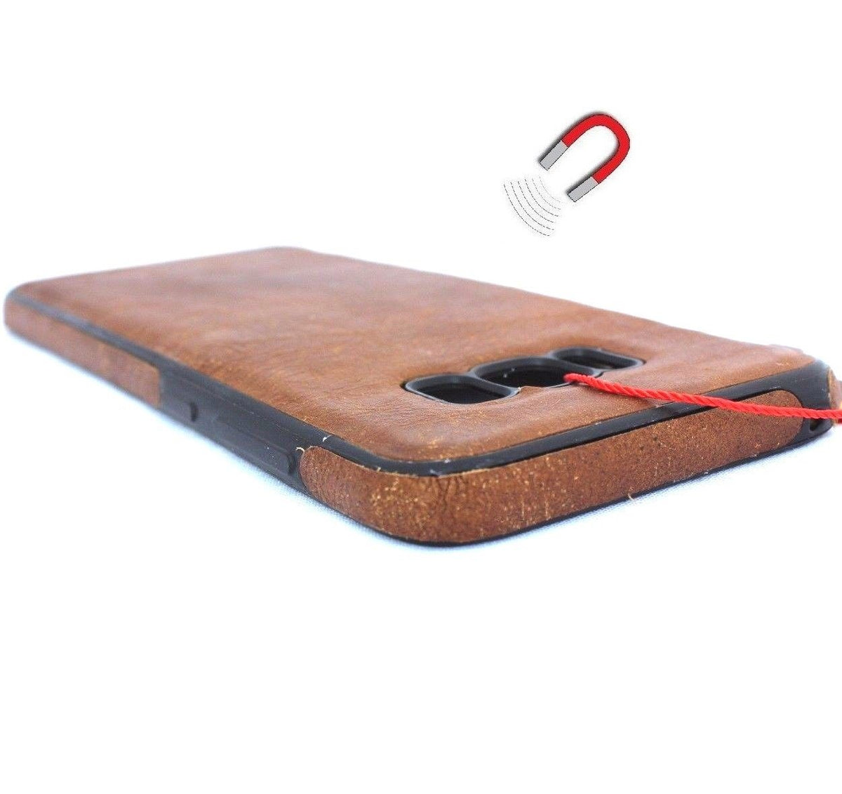 Handmade genuine leather wallet case for Samsung Galaxy S8 Plus with magnetic closure, slim and business-style phone cover.