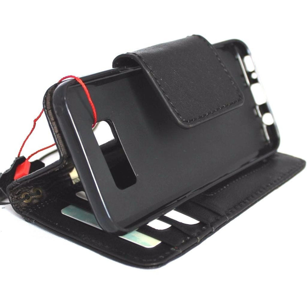 Handmade genuine Italian leather wallet case for Samsung Galaxy S8 with magnetic closure, business-style handmade leather cover.