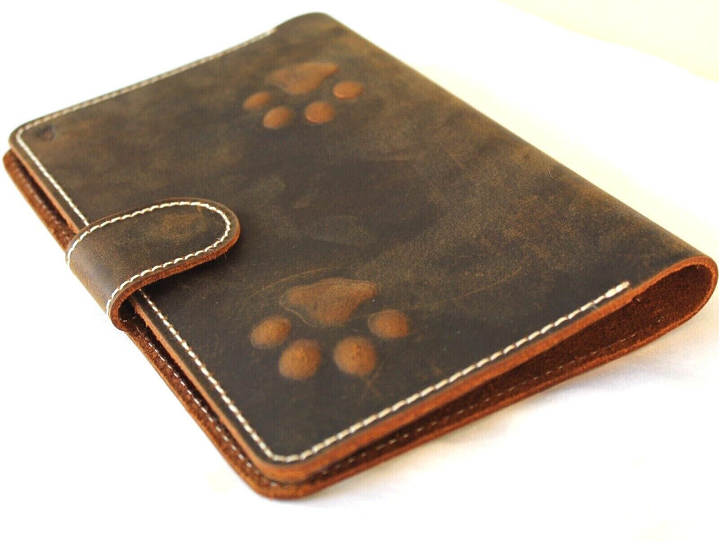 Genuine leather iPad Mini 4-6 case by DAVISCASE with card slots, dog paw and lion embossed designs, vintage style, handmade.
