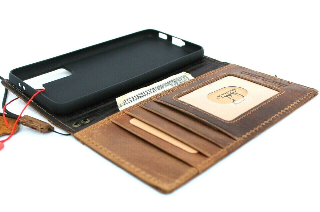 DavisCase genuine soft leather Galaxy S21 wallet case with ID window, card slots, wireless charging holder, Bible style slim design