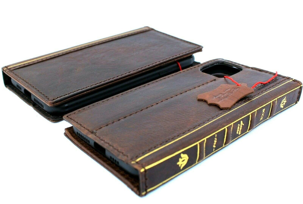 Handmade genuine leather iPhone 12 case with wallet style design, credit card slots, soft full grain cover by DAVISCASE.