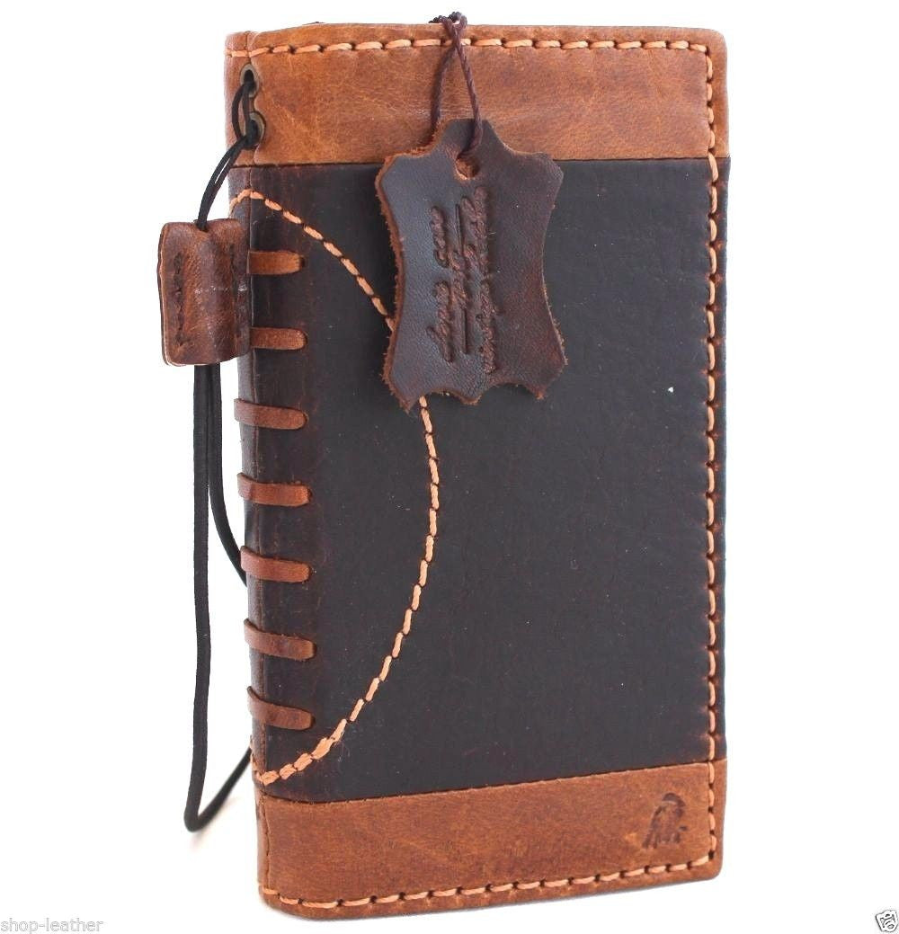 Handmade genuine Italian leather iPhone 6/6s case with wallet credit holder, featuring a sleek, durable phone cover design.