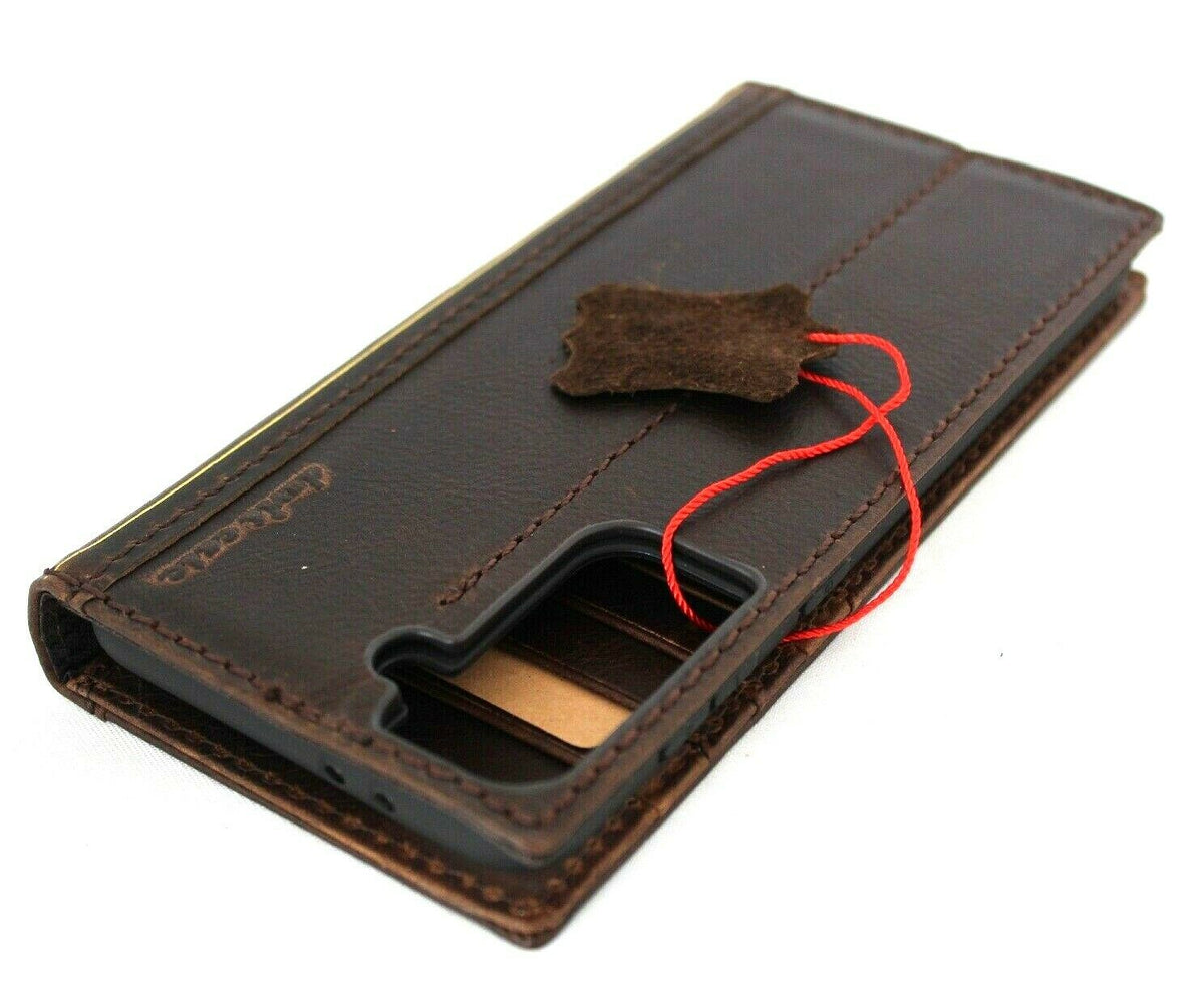 Genuine leather Bible book-style wallet case for Samsung Galaxy S21 Plus 5G with card slots, wireless charging holder by DAVISCASE
