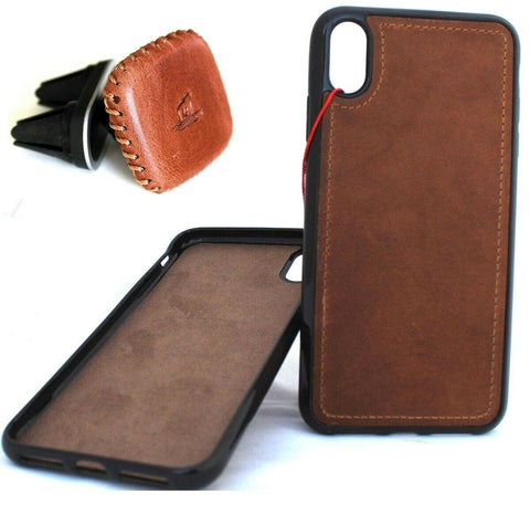 Genuine Leather Case For Apple Iphone XS Handmade Cover Magnetic Car Holder X 10 slim