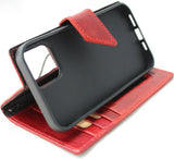 Genuine Red Leather Wallet Case For Apple iPhone 12 Pro Max Book ID Window Credit Card Slots Soft Cover Full Grain DavisCase