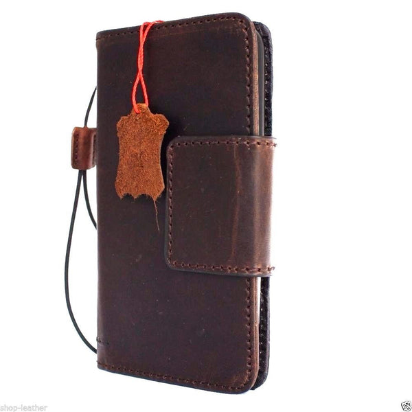 Véritable étui en cuir vintage pour LG Stylus 2 livre portefeuille aimant couverture marron foncé fentes pour cartes mince fait à la main daviscase