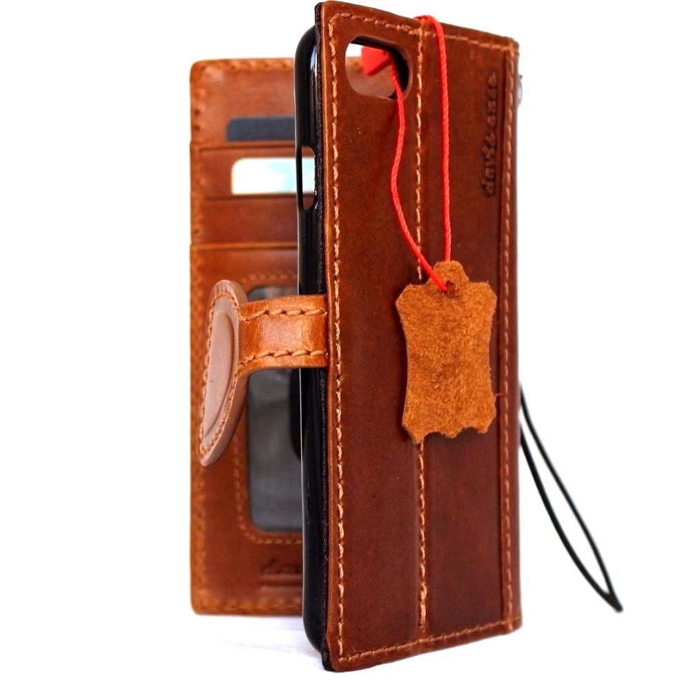 Genuine full leather iPhone 8 case with card slots, magnetic closure, slim profile, compatible with wireless charging, by D Davis Classic