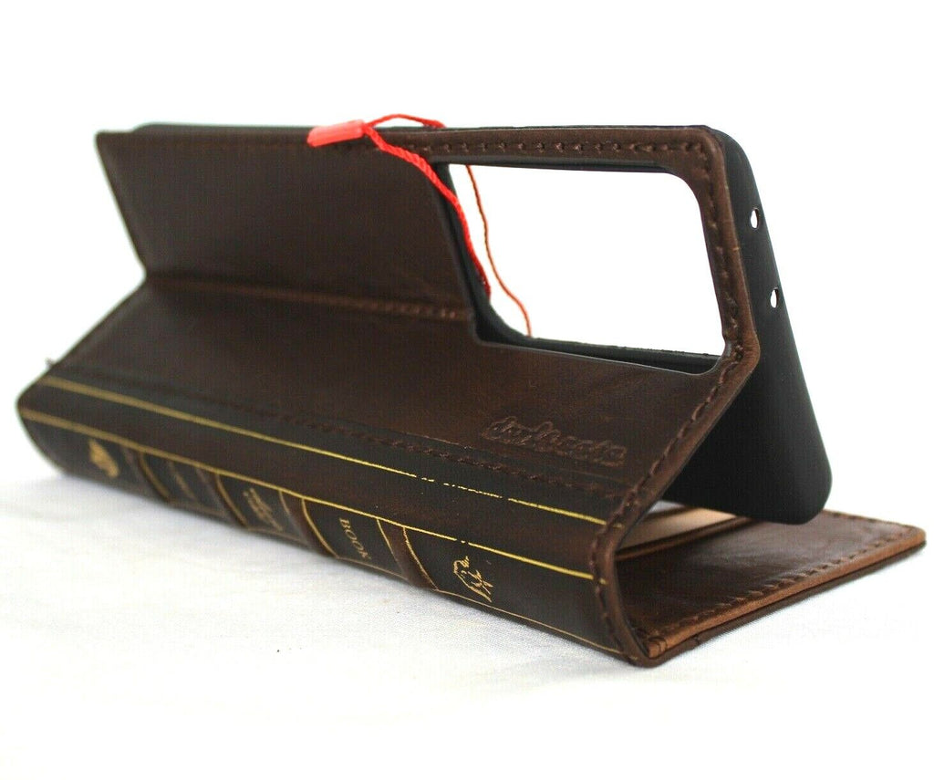 Genuine leather phone case with wallet for Samsung Galaxy S and Note series, DAVISCASE vintage eagle design, handmade luxury cover.