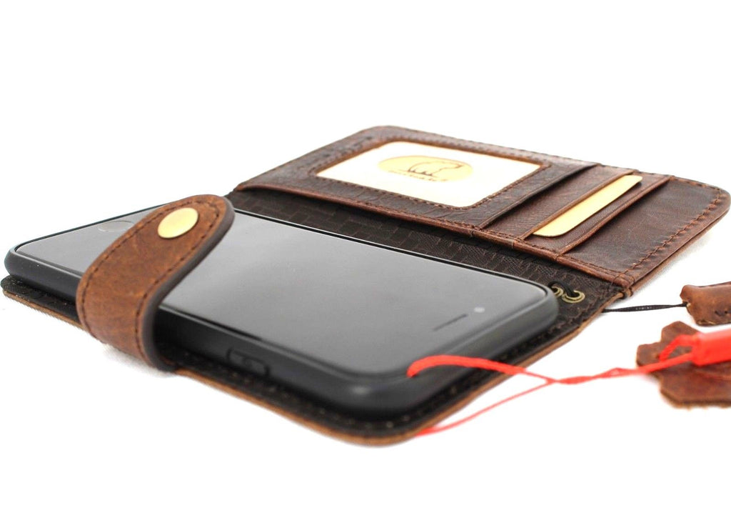 Dark brown vintage leather iPhone SE 2 case by DavisCase featuring a book wallet design with card slots and slim profile.