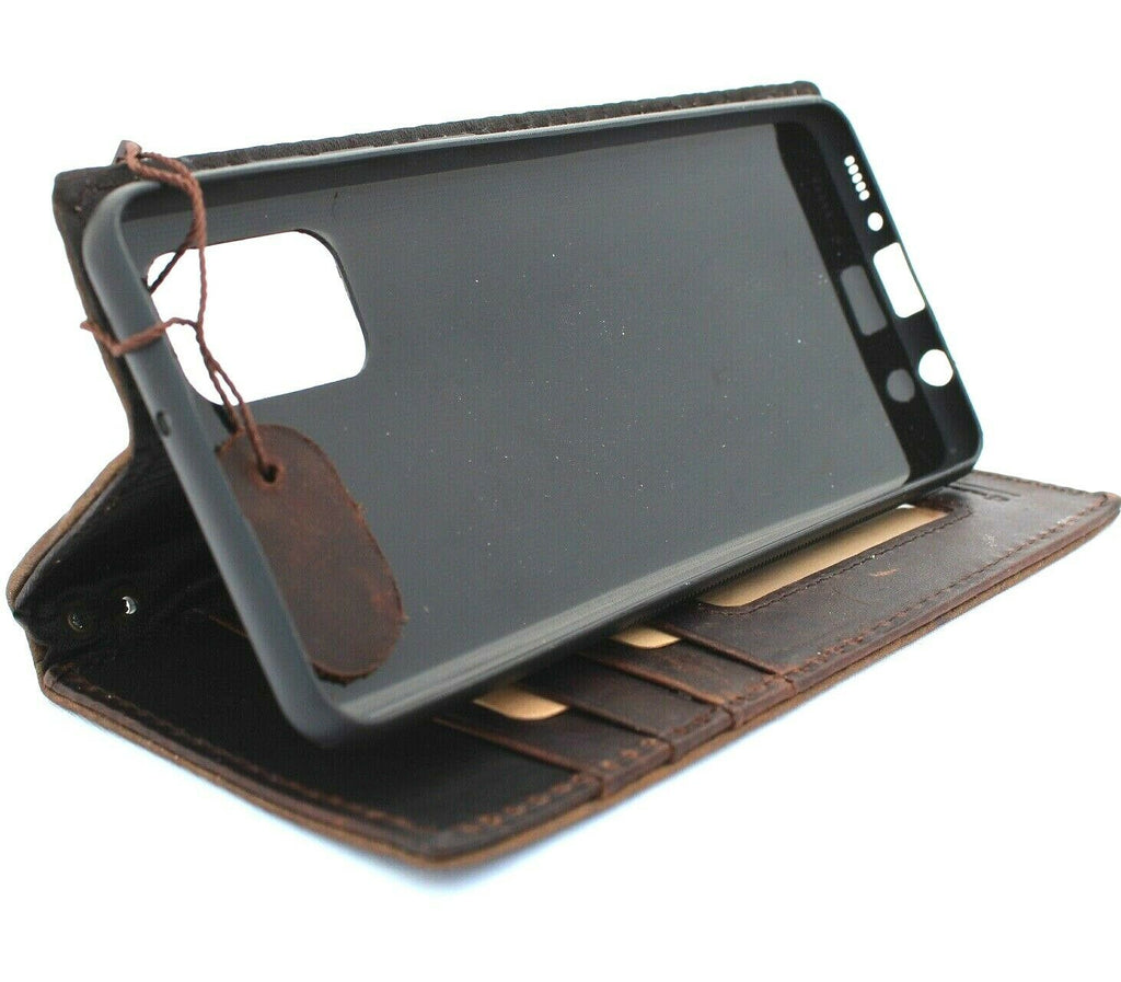 DavisCase genuine dark leather wallet case for Samsung Galaxy A71 4G with card holder, ID window, and wireless charging feature