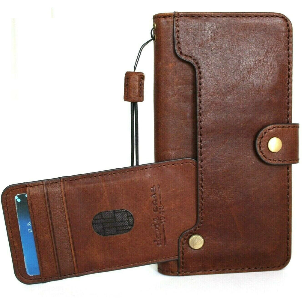 Handmade genuine leather Samsung Galaxy S21 Ultra 5G wallet case with rubber holder and wireless charging compatibility by DAVISCASE.