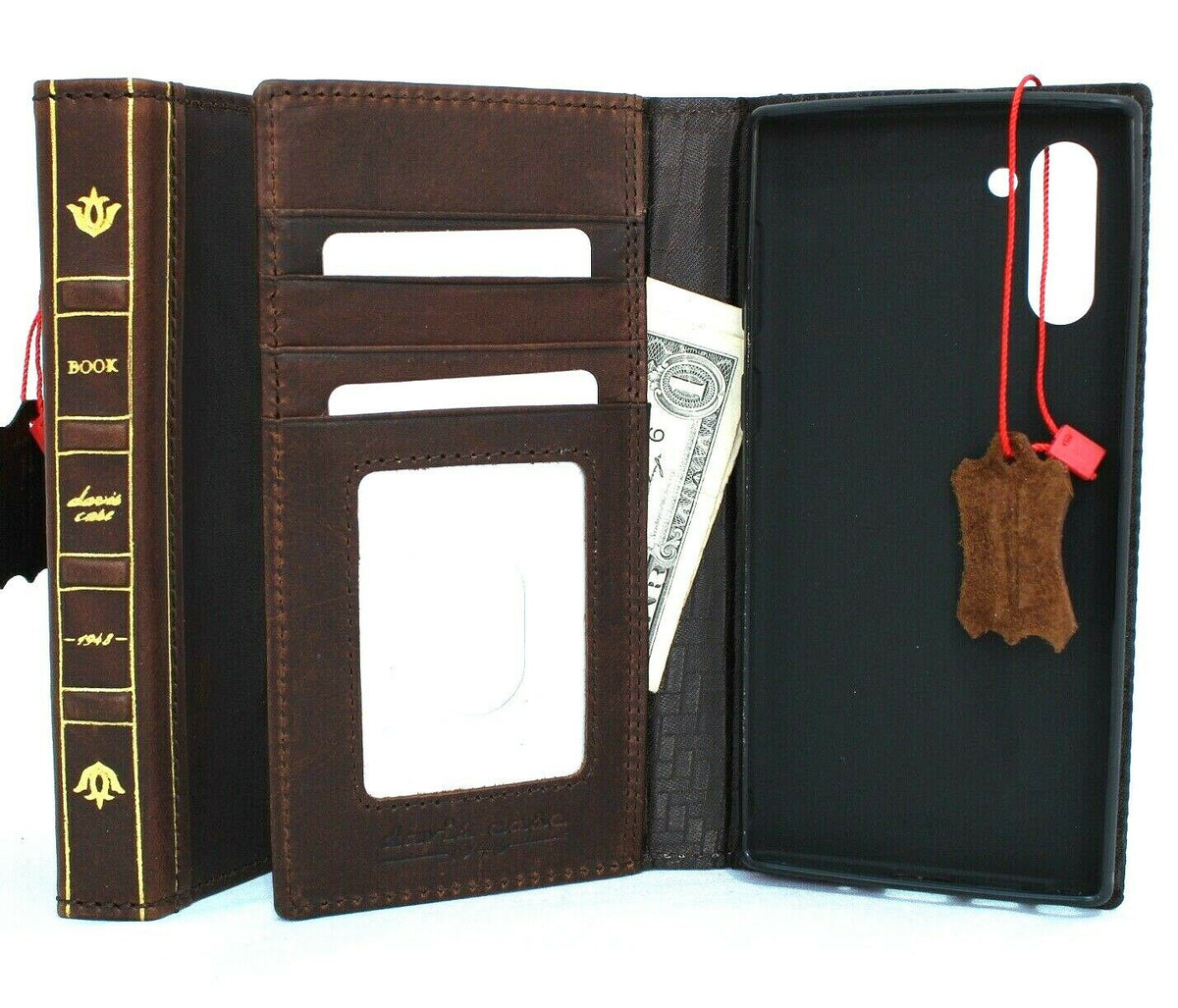 Handmade genuine leather case for Samsung Galaxy Note 10 with ID window, slim stand, wallet style, by DAVISCASE.