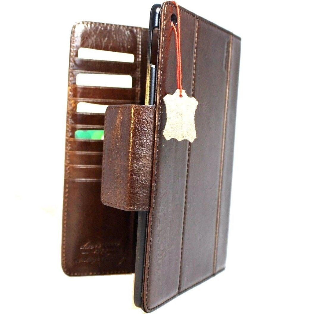 Brown genuine leather iPad case for Apple iPad 9.7 with card slots, magnetic closure, slim design, by DAVISCASE.