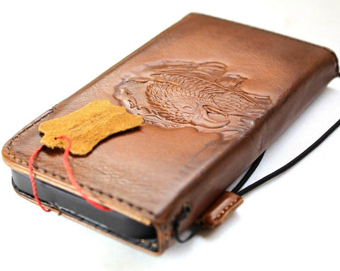 Genuine Leather Case For Apple iPhone 11 12 13 14 15 Pro Max 6 7 8 plus SE 2020 XS Wallet  Book Vintage Style ID Window Credit Card Slots Cover Wireless Full Grain Davis luxury Mini Art Magnetic Diy  Eagle