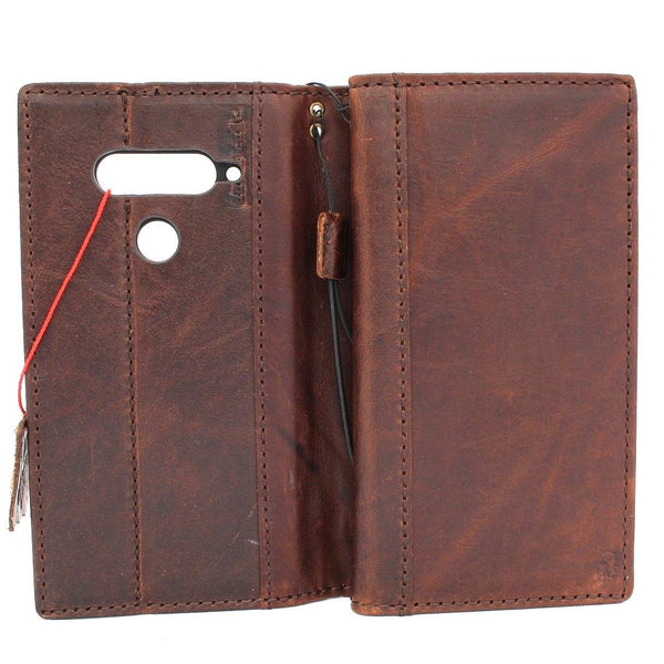 Genuine vintage leather Case for LG V40 book wallet cover slim dark cards slots handmade luxury daviscase