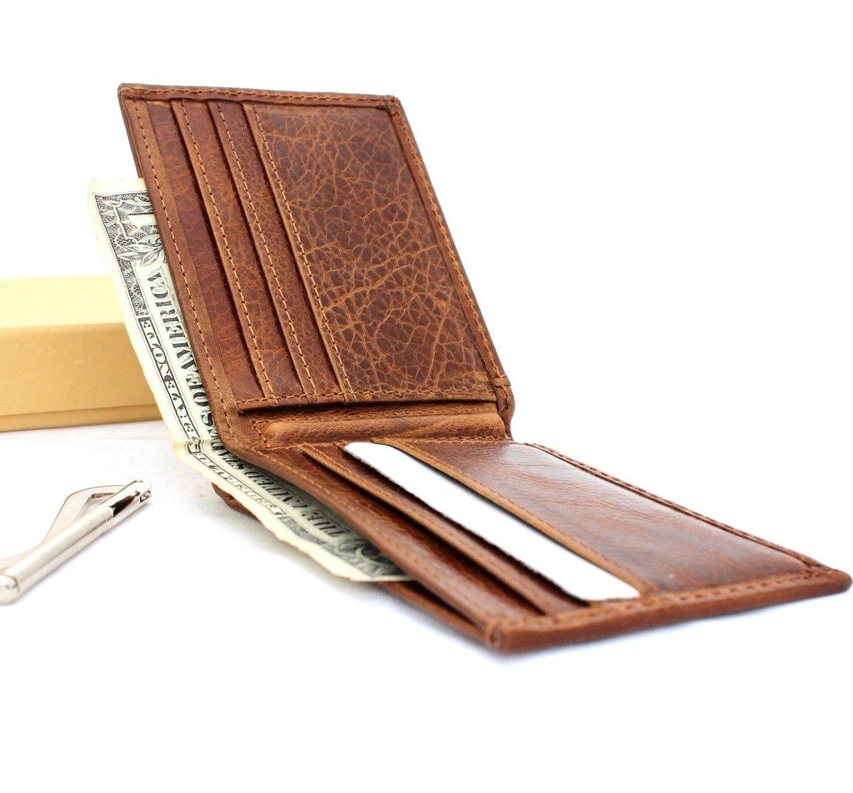 Men's genuine leather wallet with credit card slots, handmade, slim design, personalized with Jafo stamp, by Daviscase.