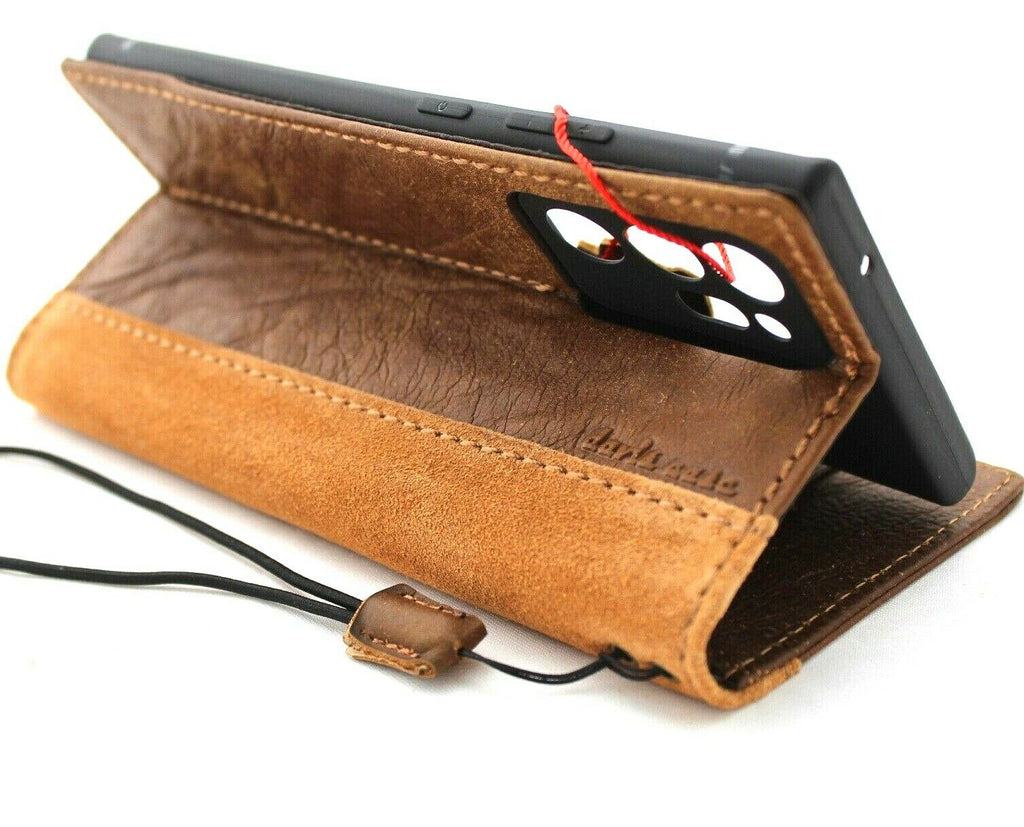 Genuine leather wallet case for Samsung Galaxy Note 20 Ultra 5G, featuring ID window, card slots, and suede design by DAVISCASE.