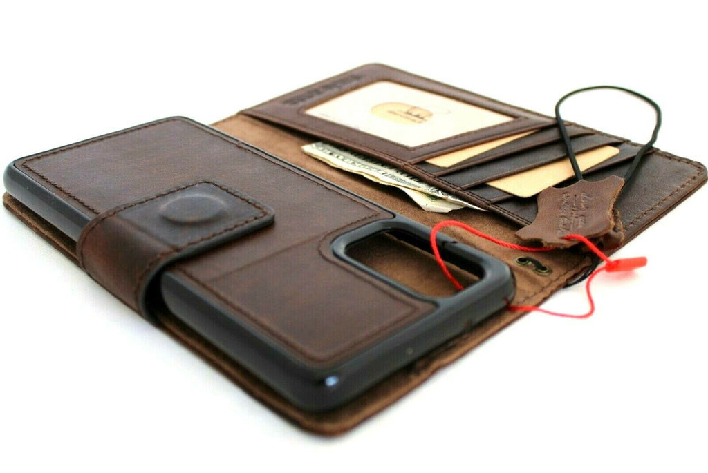 Genuine full leather Samsung Galaxy S20 Plus case by DAVISCASE with wallet design, card slots, removable cover, magnetic stand, slim luxury style