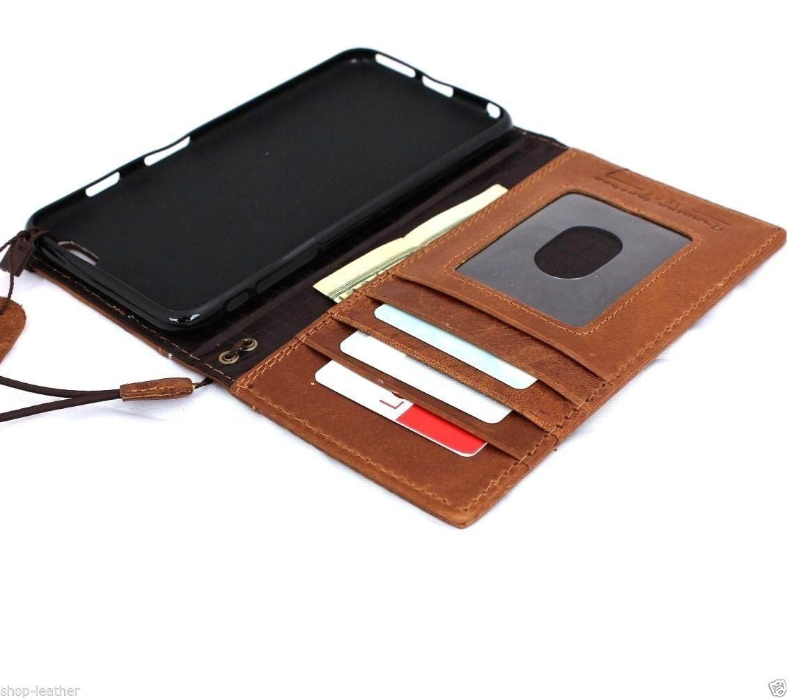 Genuine Italian leather iPhone 6 Plus flip case with wallet band, credit card slots, and ID holder in a slim, handmade design.