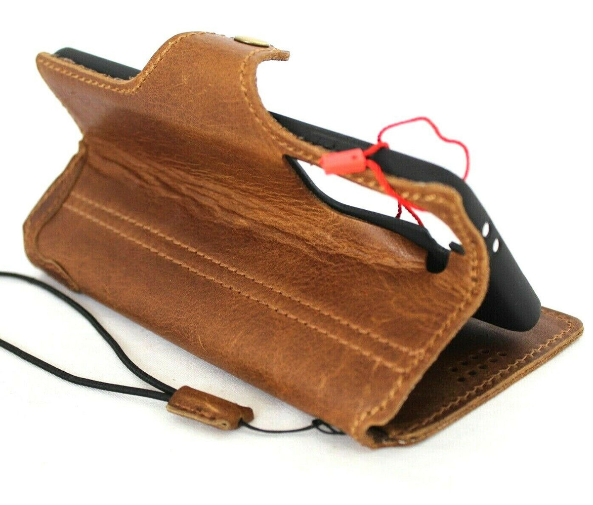 Genuine vintage leather Samsung Galaxy S21 Plus case by DavisCase, soft wallet cover with card holder in tan leather, 5G compatible
