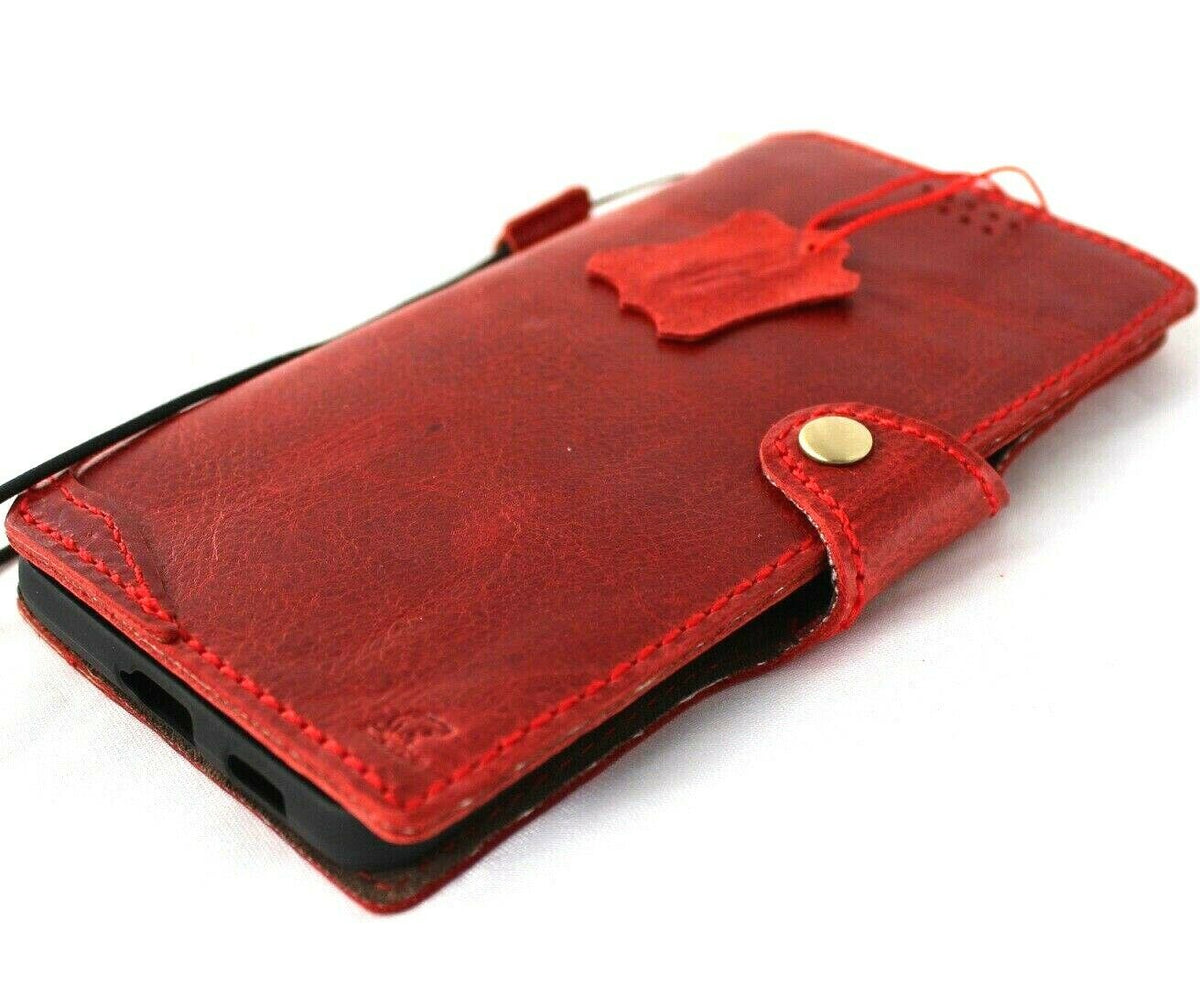Genuine full leather Samsung Galaxy S22 Ultra 5G case with credit card wallet, handmade rubber holder, in red from DAVISCASE.