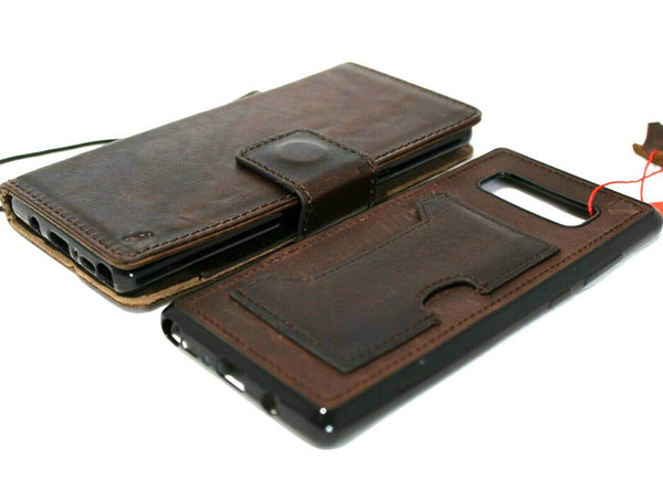 Genuine Vintage Dark Leather Case for Galaxy NOTE 8 Book Wallet cover Soft cards slots slim Wireless Charging DavisCase