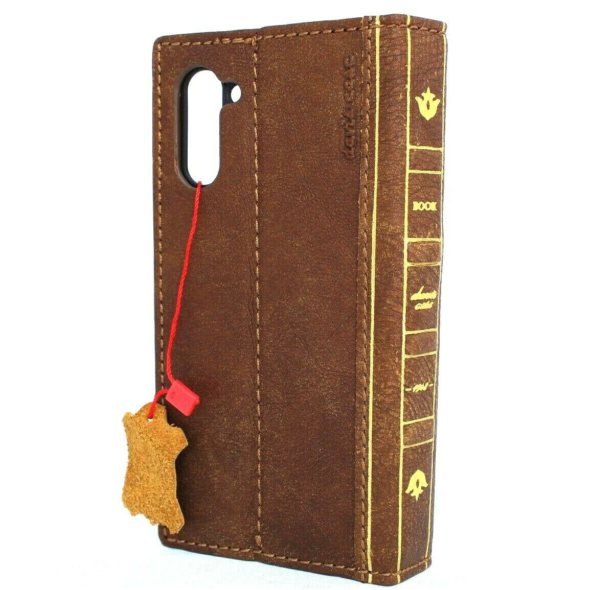 Vintage brown leather Samsung Galaxy Note 10 wallet case with card slots, soft texture, slim design, suitable for wireless charging.