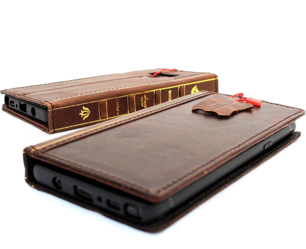 Dark vintage leather wallet case for Samsung Galaxy Note 9 by DAVISCASE, with card slots, slim design, and wireless charging compatibility.