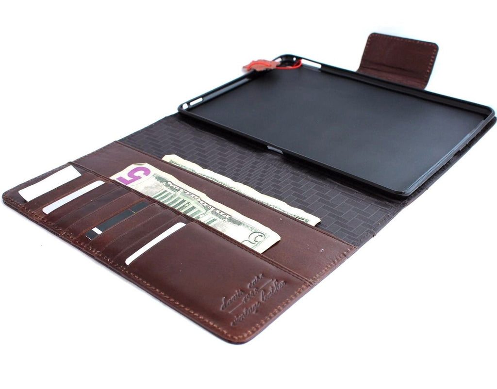 Brown genuine leather iPad Pro 9.7 case by DAVISCASE with card slots, stand magnet, flip cover, slim design, luxury rubber accents