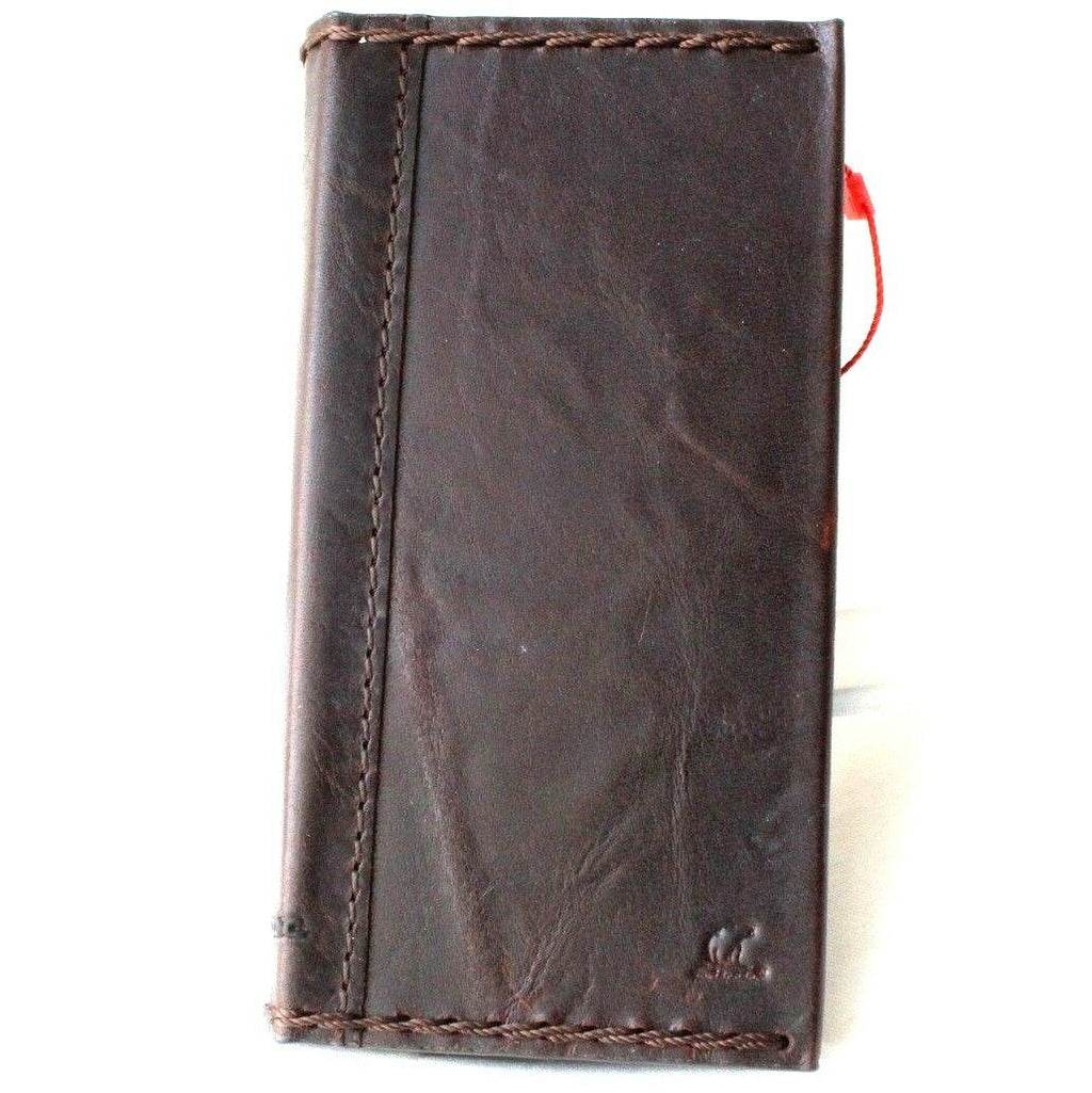 DavisCase genuine dark leather handmade iPhone 8 slim cover with card slots, vintage business style, soft wireless charging compatible