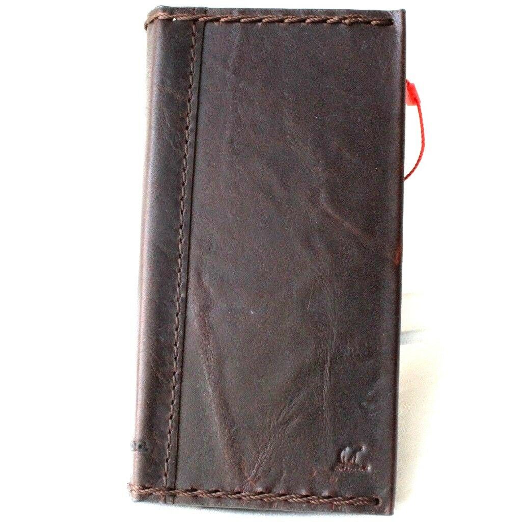 DavisCase genuine dark leather handmade iPhone 8 slim cover with card slots, vintage business style, soft wireless charging compatible