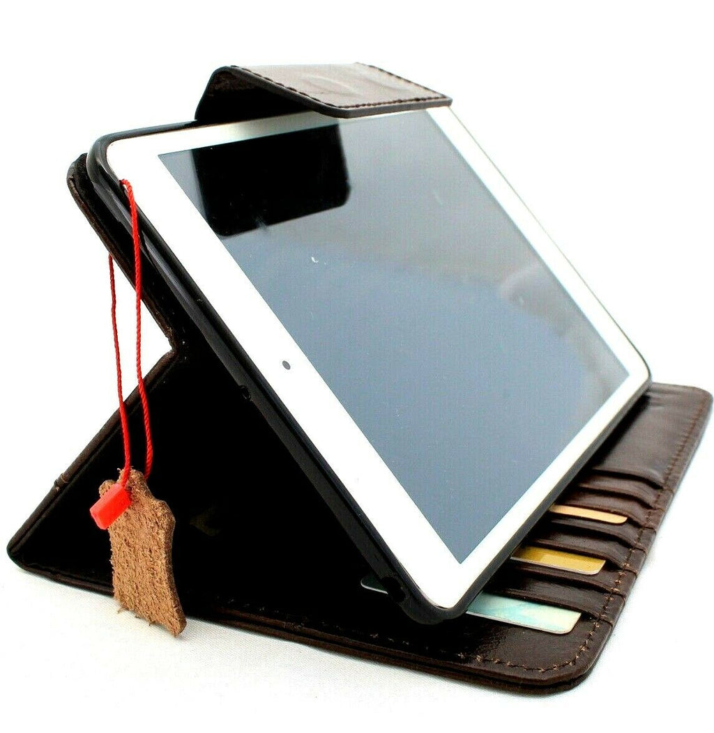 Genuine dark leather iPad mini 5 case by DAVISCASE with card slots, handbag design, rubber accents, for Apple iPad mini 5 (2019)