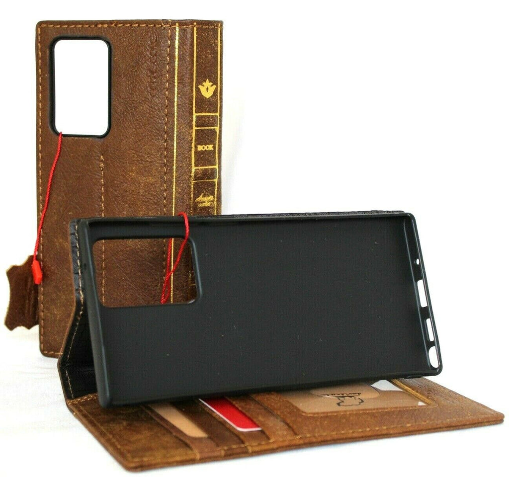 Leather wallet case for Samsung Galaxy Note 20 Ultra 5G by DAVISCASE, features card slots, wireless charging window, and Bible-style design.
