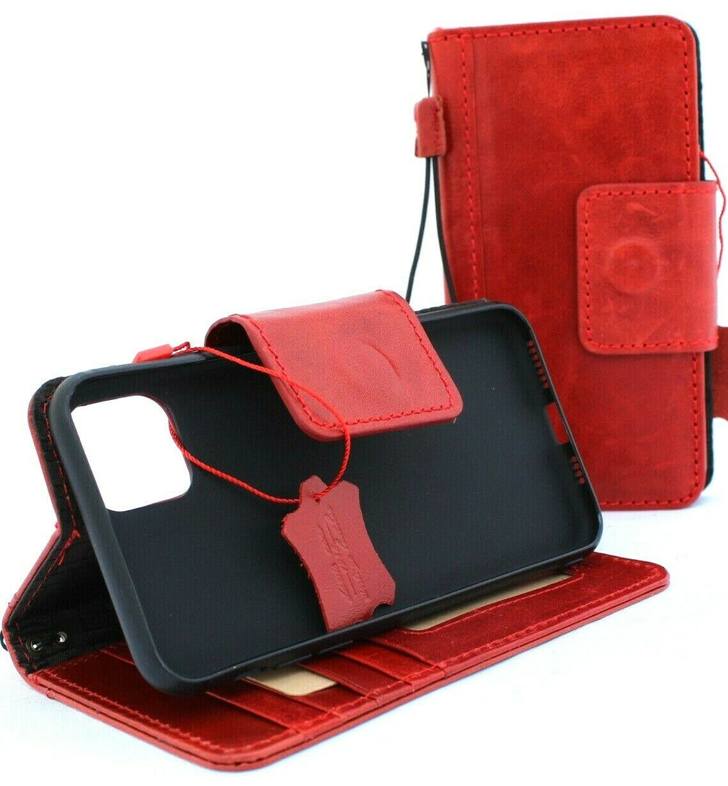 Genuine full leather flip wallet case for Apple iPhone 11 Pro Max by DAVISCASE, red magnetic luxury handmade phone cover.