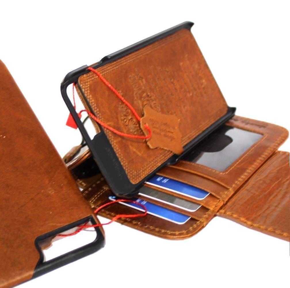 Brown genuine leather iPhone 8 Plus case by DAVISCASE with card slots, wallet design, slim vintage style, and detachable cover.