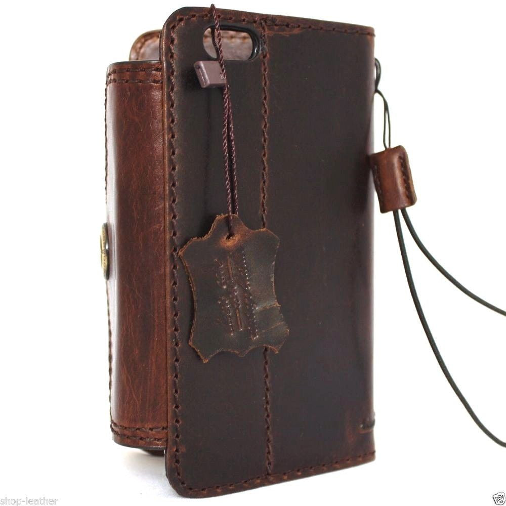Handmade genuine Italian leather iPhone 6/6s wallet case with credit card slots and protective cover, displaying a sleek, classic design.