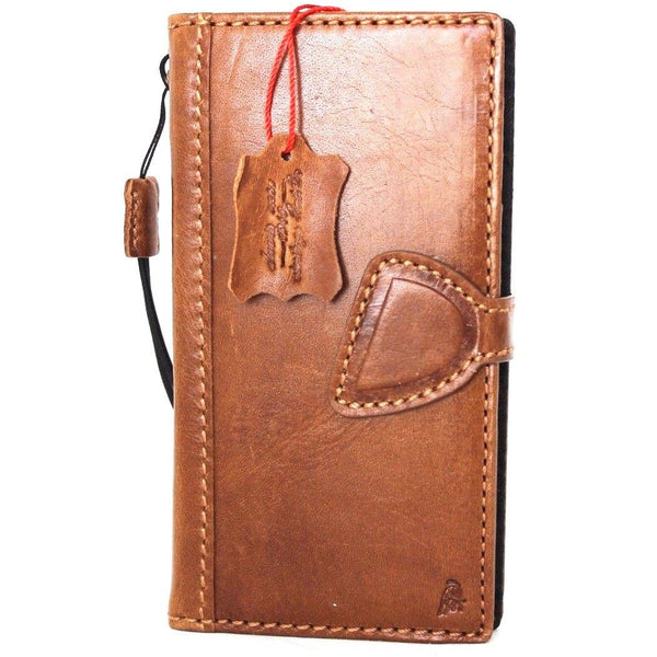 Genuine Leather Case for iPhone XS book wallet magnet closure cover Cards slots Slim vintage bright brown Daviscase D