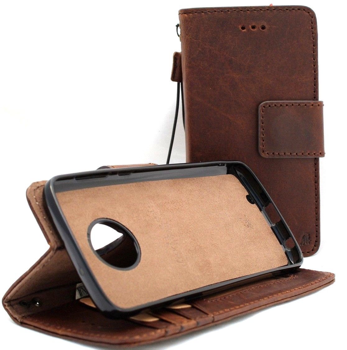 Genuine full leather Motorola Moto G6 Plus phone case with removable wallet, skin clip, and magnetic closure.