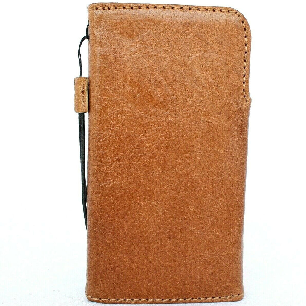 Genuine tan leather wallet case for Apple iPhone 12 Pro Max by DAVISCASE, with credit card slots and soft cover, handcrafted design.