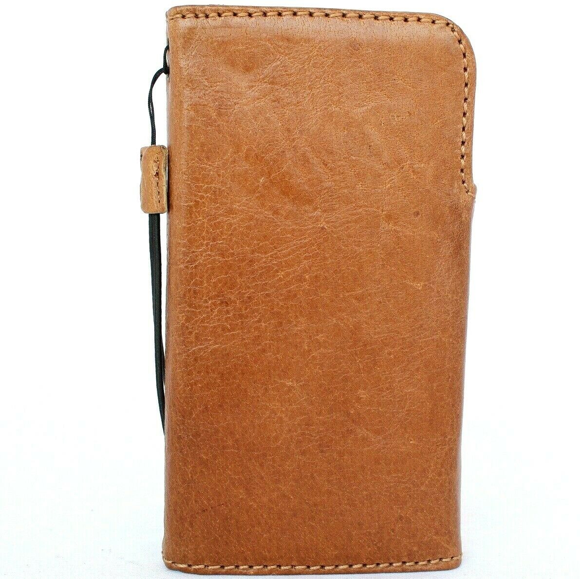 Genuine tan leather wallet case for Apple iPhone 12 Pro Max by DAVISCASE, with credit card slots and soft cover, handcrafted design.